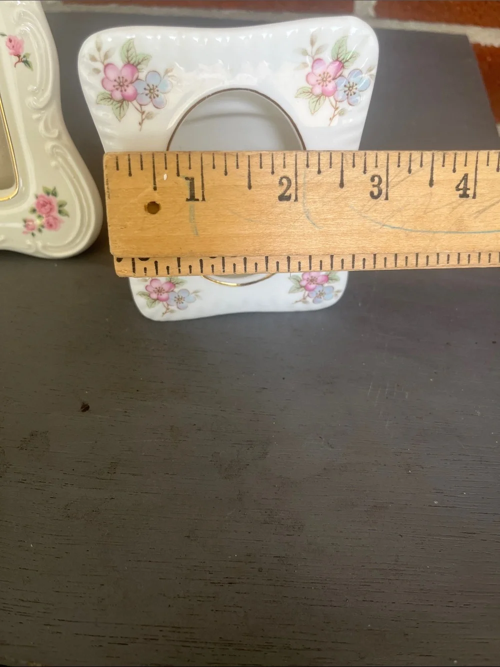 Vintage Picture Frame Set White China with Pink Rose Floral Accents Cottage Chic